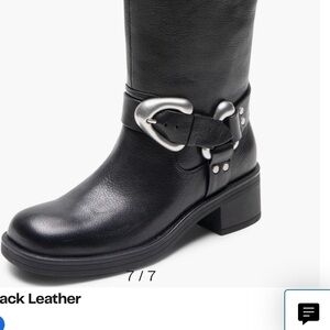 Black genuine leather moto boot